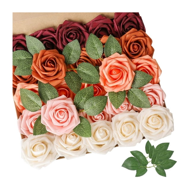25 rosas artificiales de tallo largo de tacto real, ramo de rosas de seda sintética para bodas, fiestas, centros de mesa y decoración de festivales.
