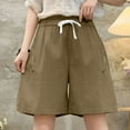 thumbnail image 5 of Sakmal A Line Women Shorts Chino Plus Size Green 8" Solid High Waisted Shorts with Pockets, 5 of 5
