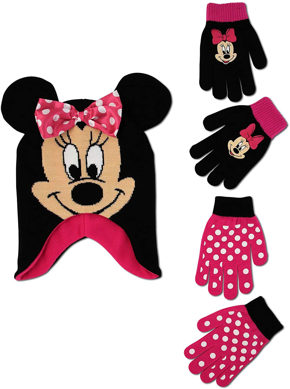 Toddler/Little Girl Disney Girls Minnie Mouse and Vampirina Winter Hat and 2 Pair Mitten or Glove Set 