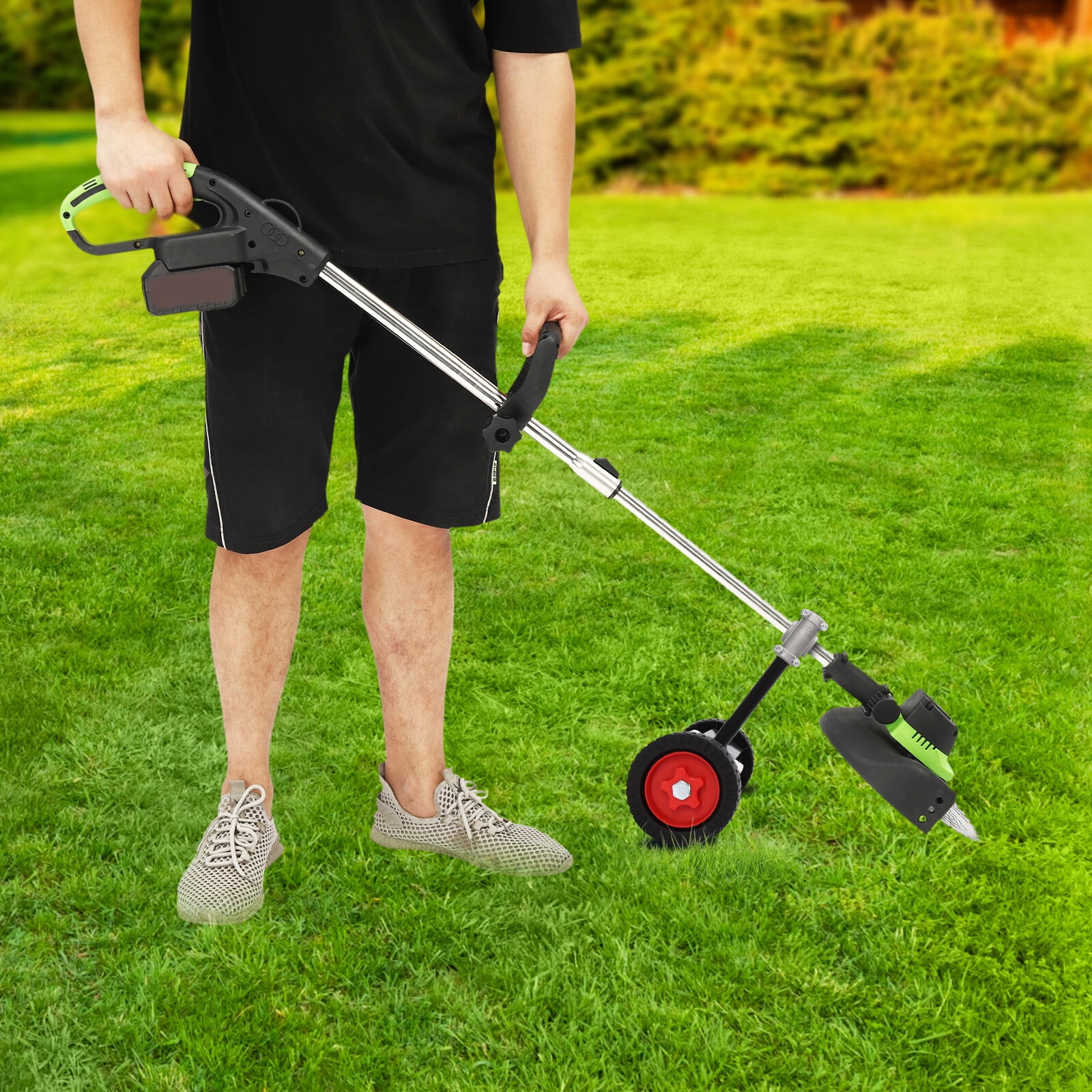 ToppiJoy Universal Adjustable Support Wheel, Adjustable String Trimmer Support Wheel Walk Behind Auxiliary Attachment for Weed Trimmer Gas String Trimmer Petrol/Electric Brushcutter Strimmer
