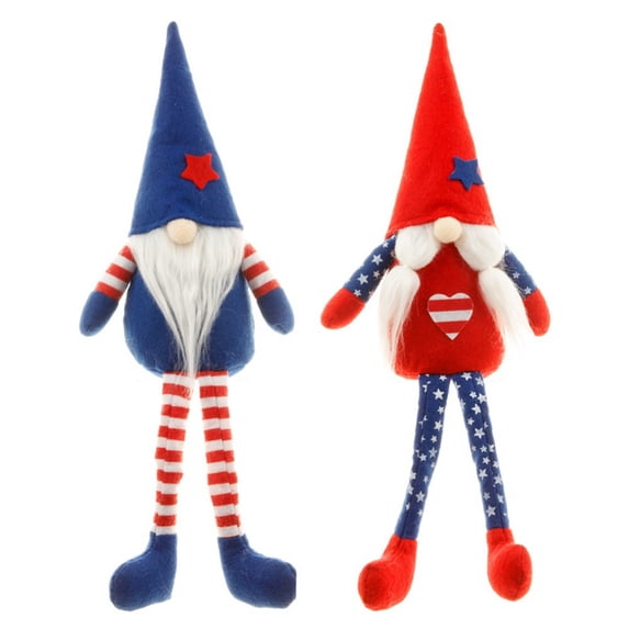 2PCS Patriotic Gnome Couple 4th of July Tomte for American Independence Day Gift Handmade Memorial Day Elf Dwarf Scandinavian Nisse Folklore Household Ornaments Home Tiered Tray Decorations