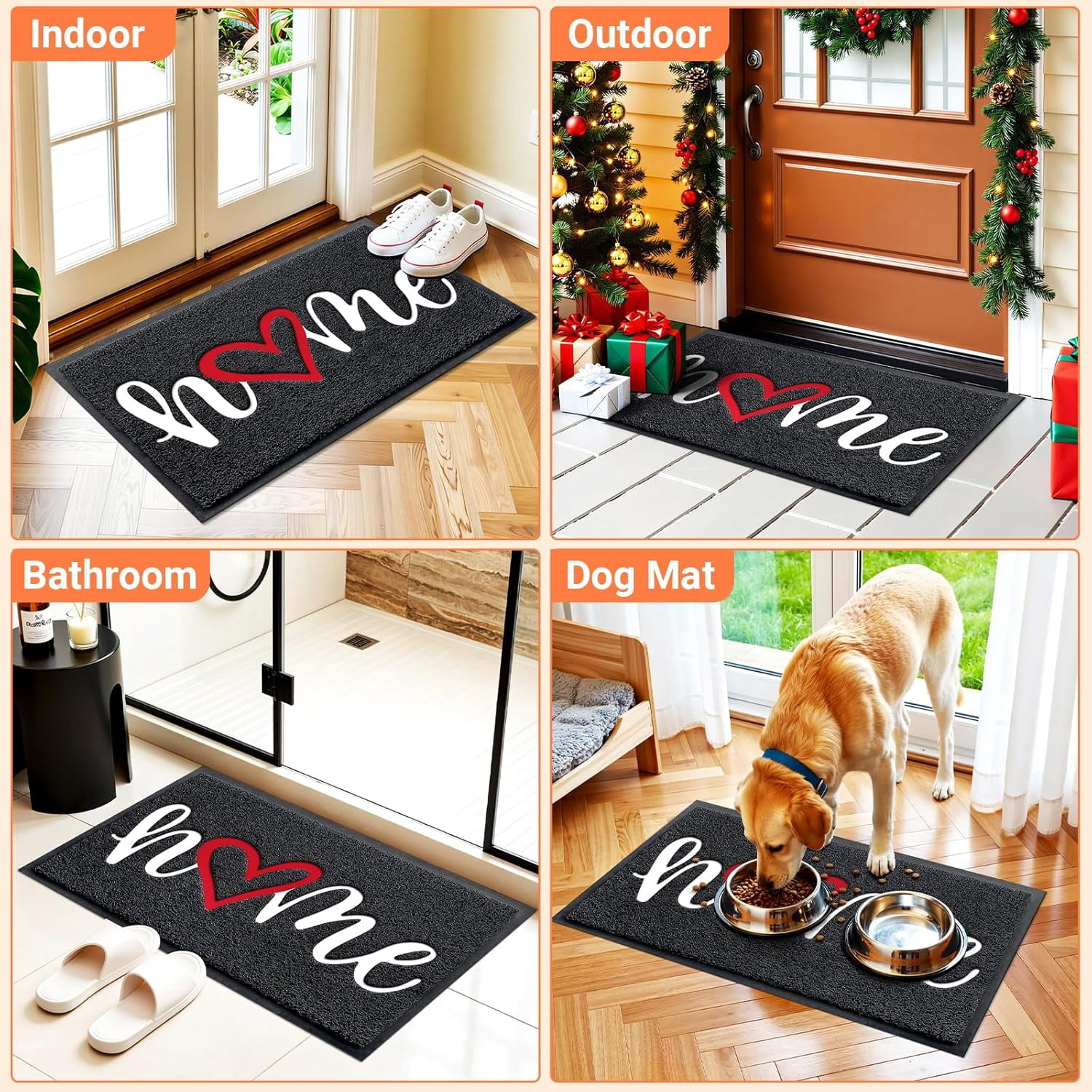 Door Mat Home Welcome Mats Outdoor and Indoor, Heavy-Duty Low-Profile Non-Slip Front Welcome Mat for Home Entrance, Outside Entry, Yard, Floor, Patio (30''x17.5'', Black)