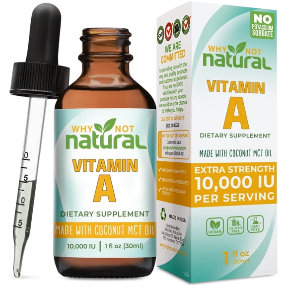 Why Not Natural Liquid Vitamin A Drops, 10,000 IU, Gluten-Free, Vegan, 1 fl oz
