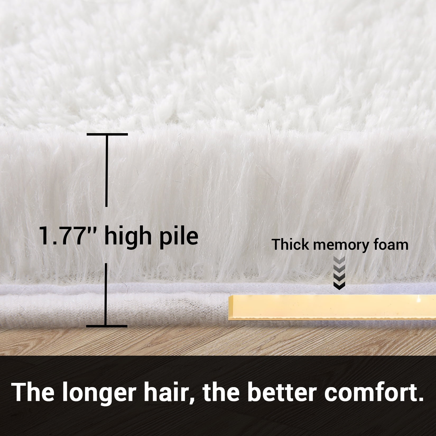Hasoo 9' x 12' Large Area Rug High-Pile Plush Shag Rug Perfect for Living Rooms, Bedrooms, Dining Rooms, White