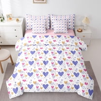 Erosebridal Love Heart Bedding Sets Twin Size, Cartoon Comforter Sets with Sheets, White Pink Reversible Bed Set, Lightweight Room Decorative, 7pcs