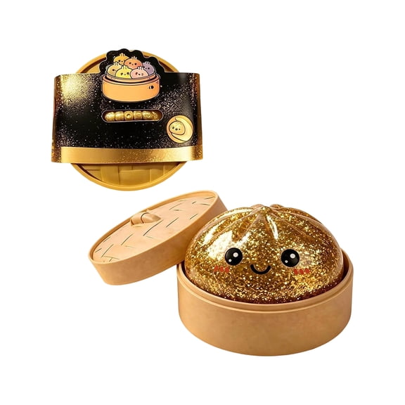 HOXZODT Golden Glitter Dumpling Squishy Toy, 1 Pc Halloween Theme Squeeze Stress Relief Fidget Toy with Simulation Steamer Basket, Relaxing Toy Gift for Kids Adults Halloween Party Fun