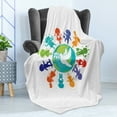 thumbnail image 4 of Youth Soft Flannel Fleece Throw Blanket, Children Silhouettes Around the World with Pigeon of Peace Earth Planet, Cozy Plush for Indoor and Outdoor Use, 70" x 90", Multicolor, by Ambesonne, 4 of 5