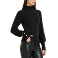 thumbnail image 3 of Suéter de punto de manga larga con cuello de tortuga de mujer INSPIRE CHIC, de canalé, elástico, color negro, talla S, 3 of 6