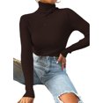 thumbnail image 1 of UKAP Women Knit Shirts Turtleneck Pullover Long Sleeve Tops Basic Work Sweater Brown S, 1 of 2