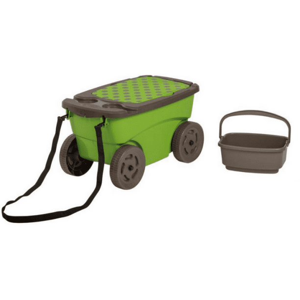 Suncast Rolling Garden Scooter Seat Cushion Tool Storage Cart