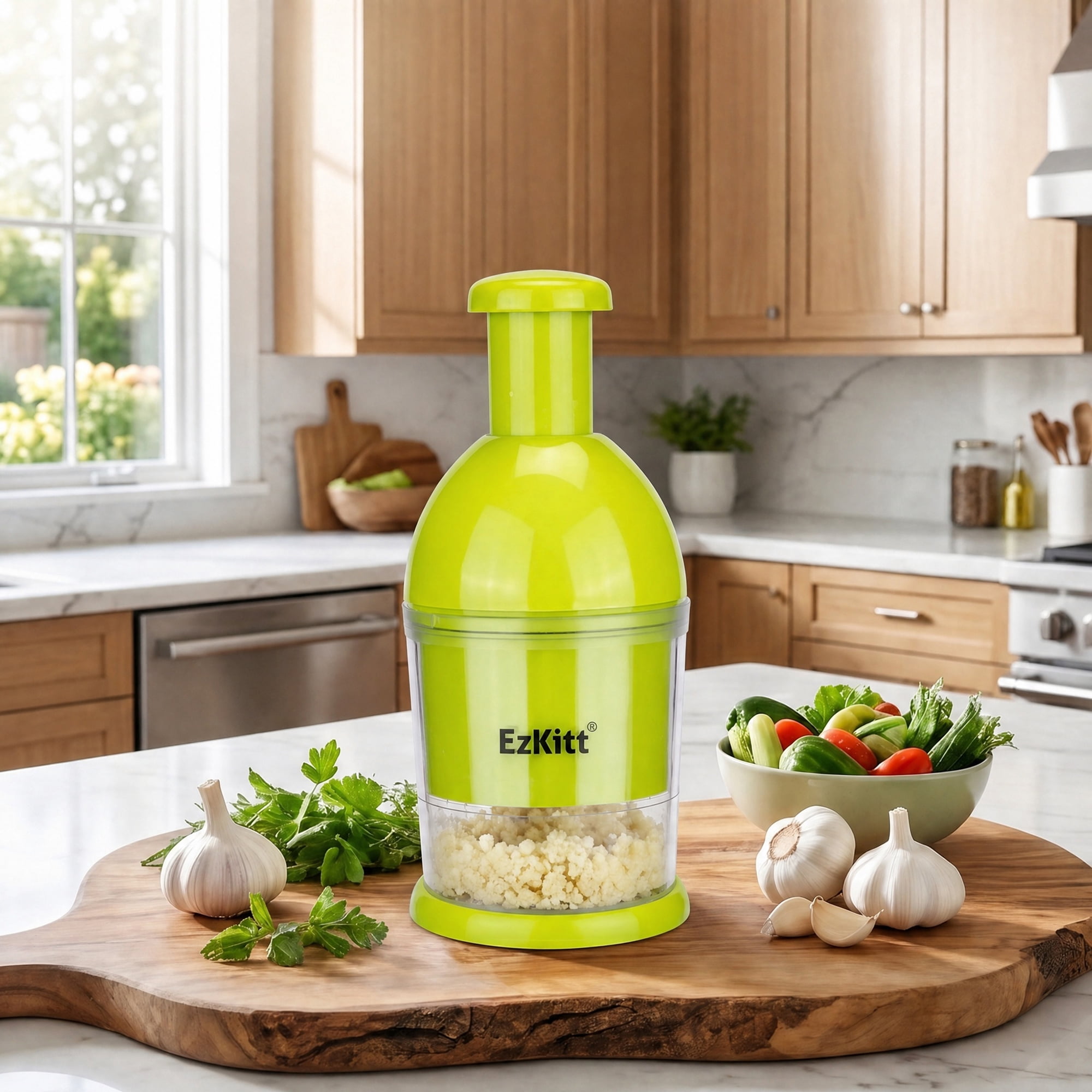 Unique Bargains Vegetable Chopper Food Processor Ergonomic Tap Garlic Chopper Green