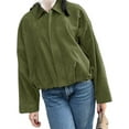 thumbnail image 4 of Long Sleeved Women Spring Fall Faux Suede Bomber Jackets Turn-down Collar Casual Lapel Zipper Jacket, 4 of 6