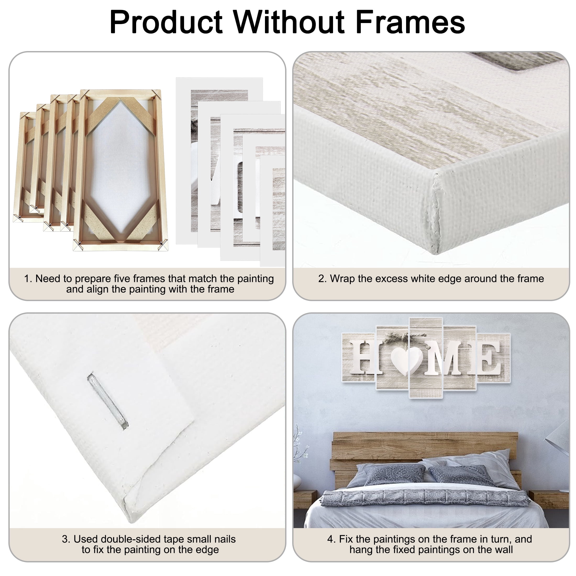 Frameless Canvas Home Sign, EEEkit 5 in 1 Concise Decorative Wall Hanging Decor, Rustic Farmhouse Wall Art Decor Letters for Living Room Bedroom Kitchen Entryway Decoration Housewarming Gift