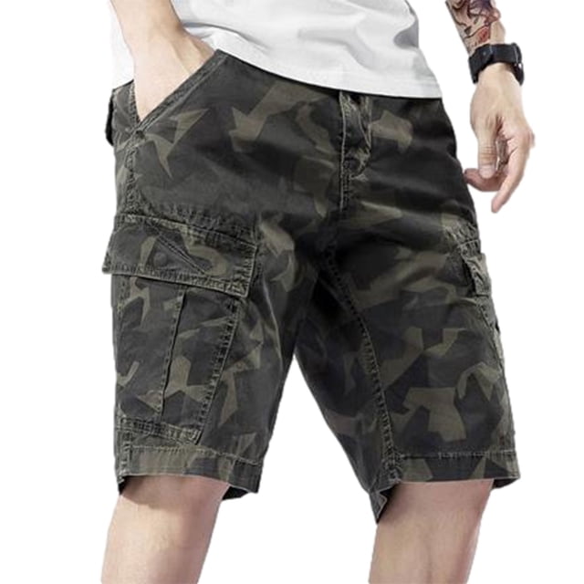 Faithtur Men? s Solid Color/Camouflage Print High Waist Shorts with Pockets