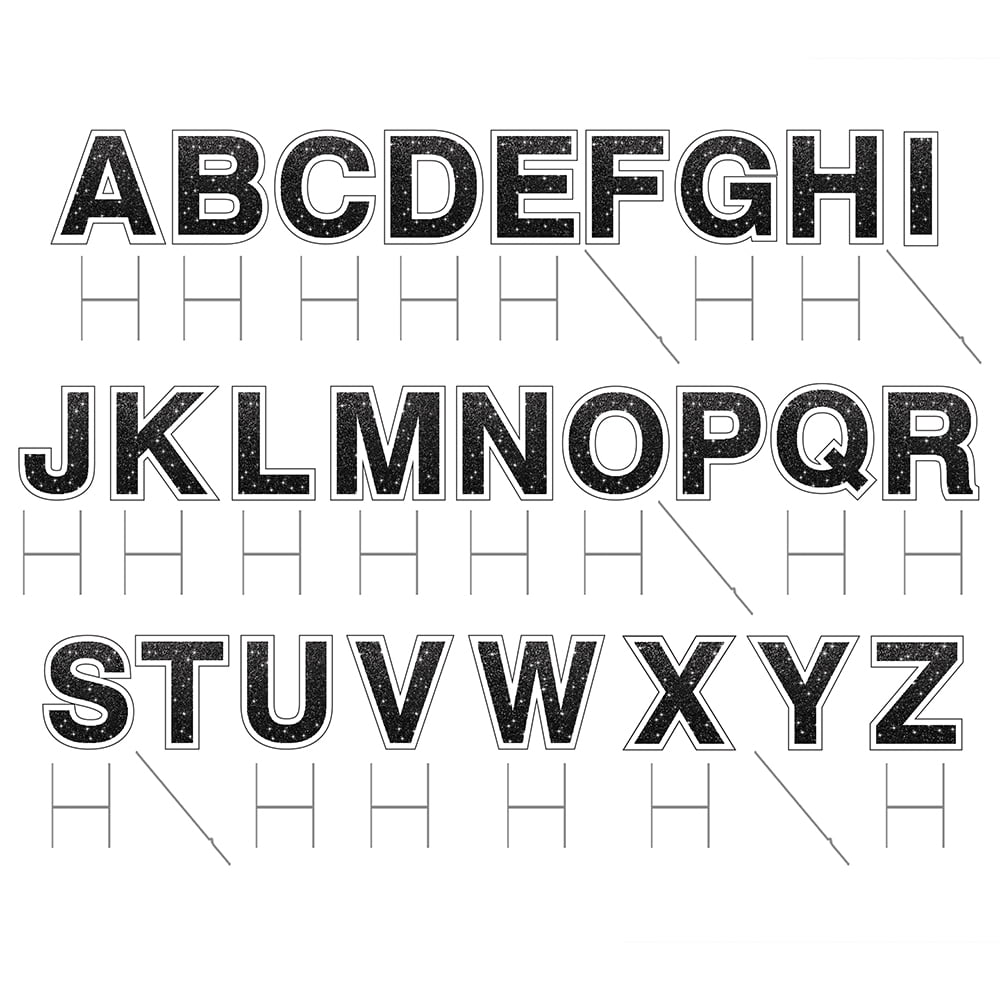 Vispronet Alphabet Yard Letter Sign Set – Includes All Letters – 26pcs Total – Includes One of Each Letter in Alphabet A-Z – Weather-Resistant Corrugated Plastic (Faux Glitter Black)