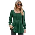 thumbnail image 3 of Tops para mujer Moda Imperio Cintura Cuello redondo Manga larga Color sólido Camisetas Casual Puños elásticos Blusa arrugas, 3 of 5