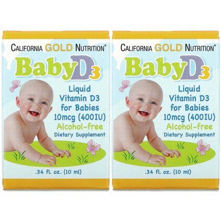 California Gold Nutrition Baby Vitamin D3 Liquid, 10 mcg (400 IU), 0.34 fl oz (10 ml), 2 Pack