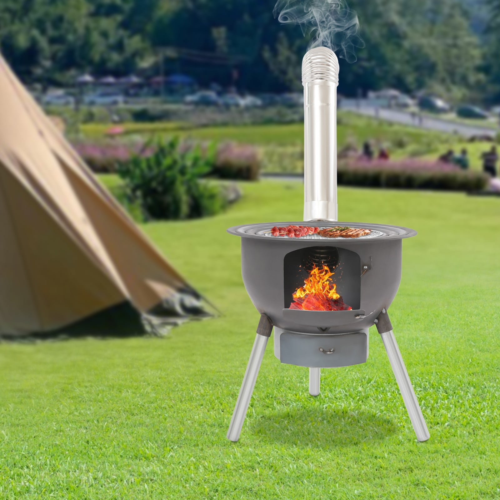 TFCFL Multifunction Wood Burning Stove Portable Camping Firewood Stove Charcoal Stove with Grill Rack