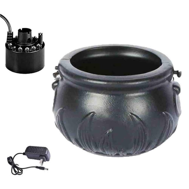 Halloween Witch Cauldron Kettle with Mist Maker, with 12 LED Light Color Change Plastic Witch Pot Mist Maker, Indoor Outdoor Use for Fountains Parties and Halloween Decor Creates Real Water Mist