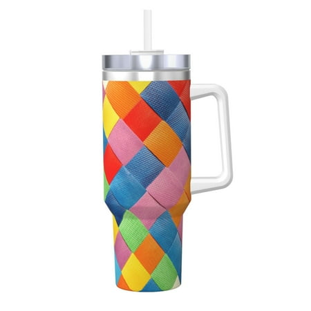 

Colorful Plaid Printed 40oz Car Insulated Cups Ice Bully Cup with Handle Double Stainless Steel Vacuum Tumblers Water Bottle with Lid and Straw