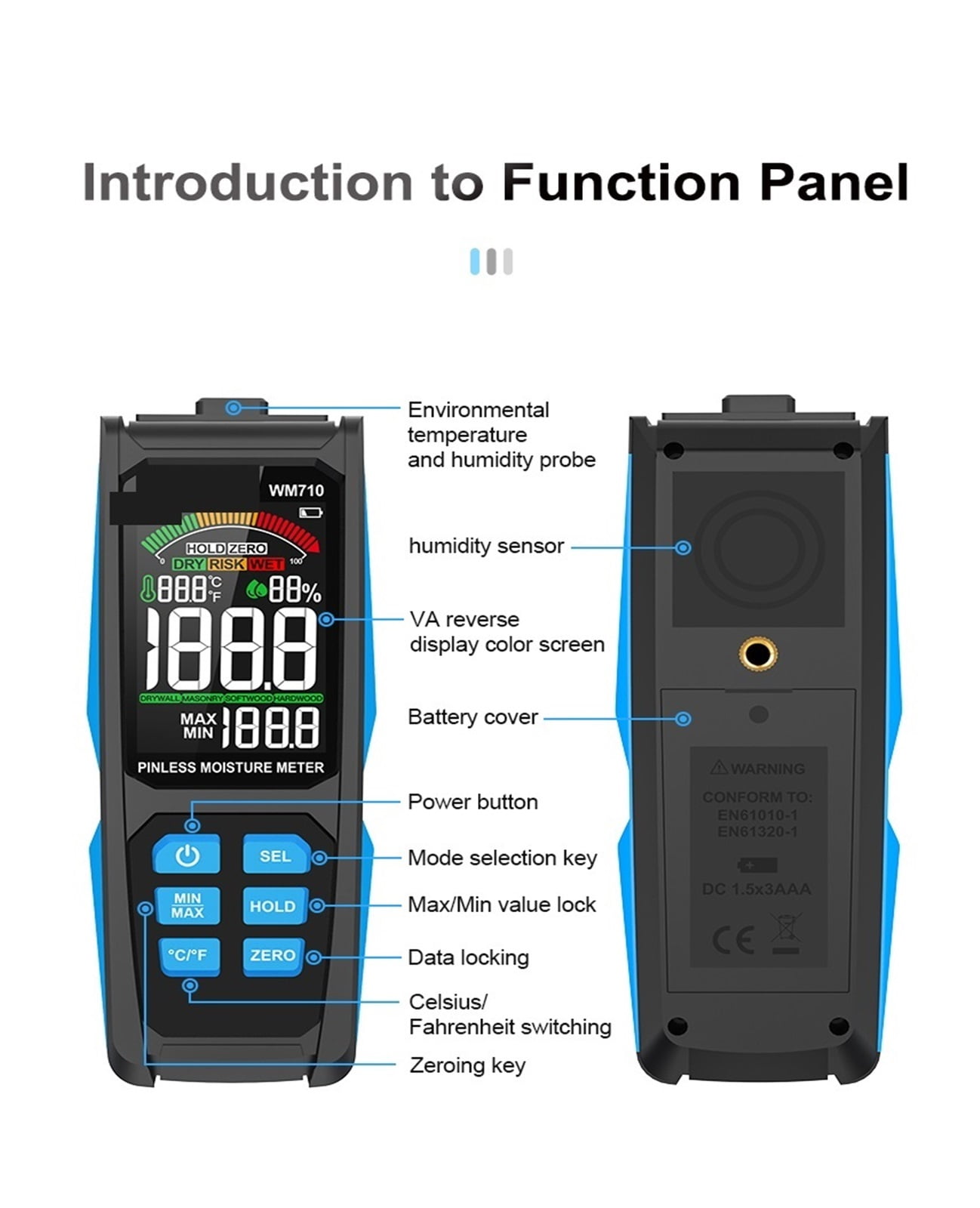 Inductive Wood Timber Moisture Meter Non-destructive Hygrometer Analog Dual Display Ambient Humidity Timber Damp Detector ,Wide Applications