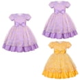 thumbnail image 1 of Sentmoon Robe Fille Été Élégante Col Rond Robe de Collation des Grades Garçon Manches Bouffantes Décontractée Couleur Unie Extensible Plissée Robe Enfants pour Plage Vacances 2-3 Ans, 1 of 9