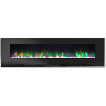 

Hanover 60 In. Wall-Mount Electric Fireplace in Black with Multi-Color Flames and Crystal Rock Display