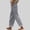 Gray, variant on Women's Summer Cuffed Striped Linen Long Pants, Harem Style Elastic Waist Capri Length Trousers Gray M