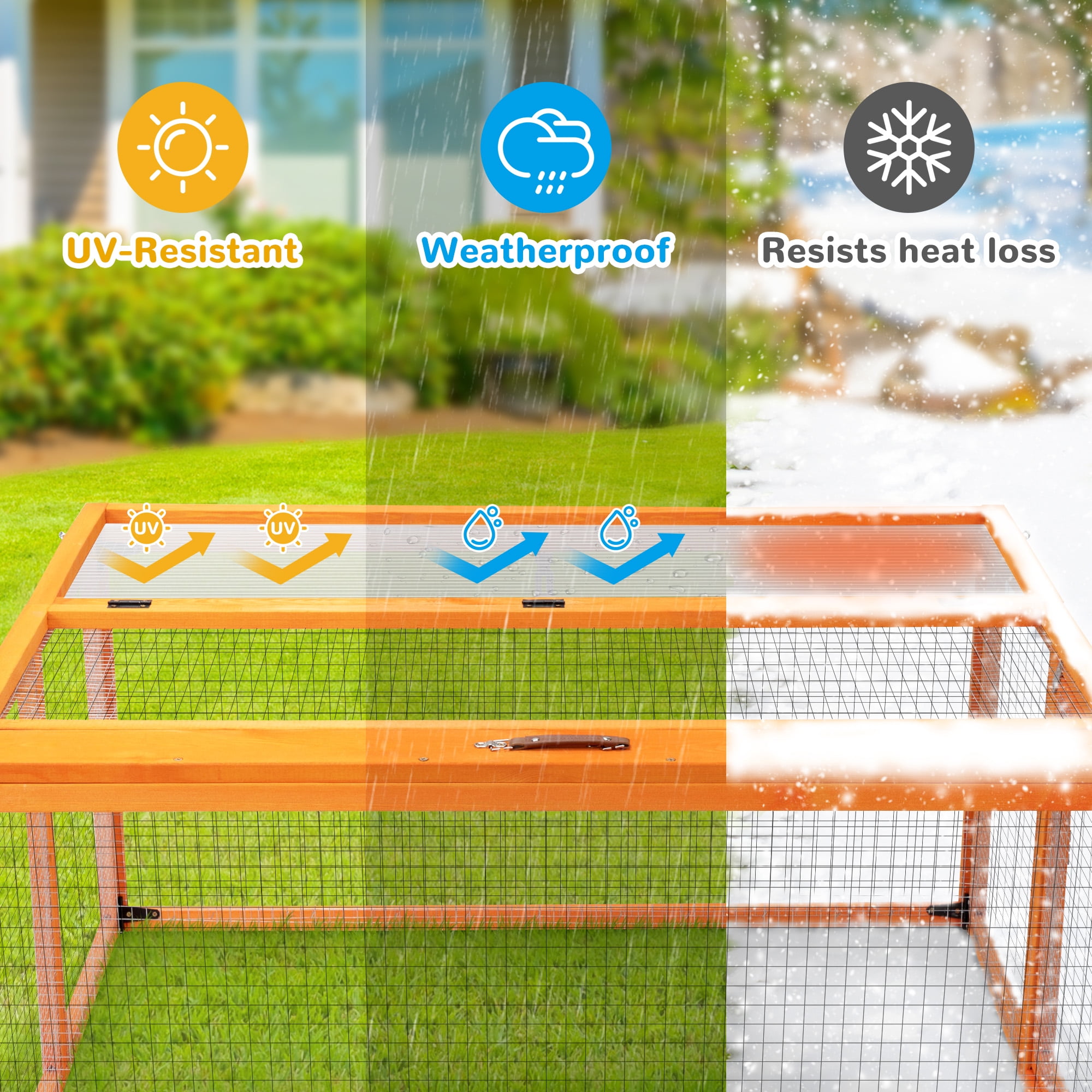 Folding Rabbit Hutch, Portable Wood Chicken Coop Run, Outdoor Pet Cage with Openable Sun Panel Top