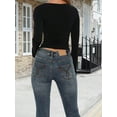 thumbnail image 4 of Women's Fashion Long Sleeve T-Shirt, Solid Color Fitted Round Neck, Pullover Base Layer Top, 4 of 5