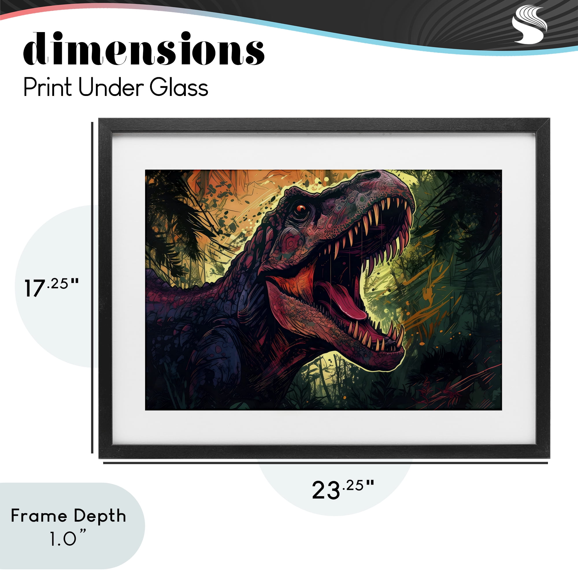 Stupell Industries Dark Roaring T-Rex Black Framed Print Under Glass, design by Creative Studio