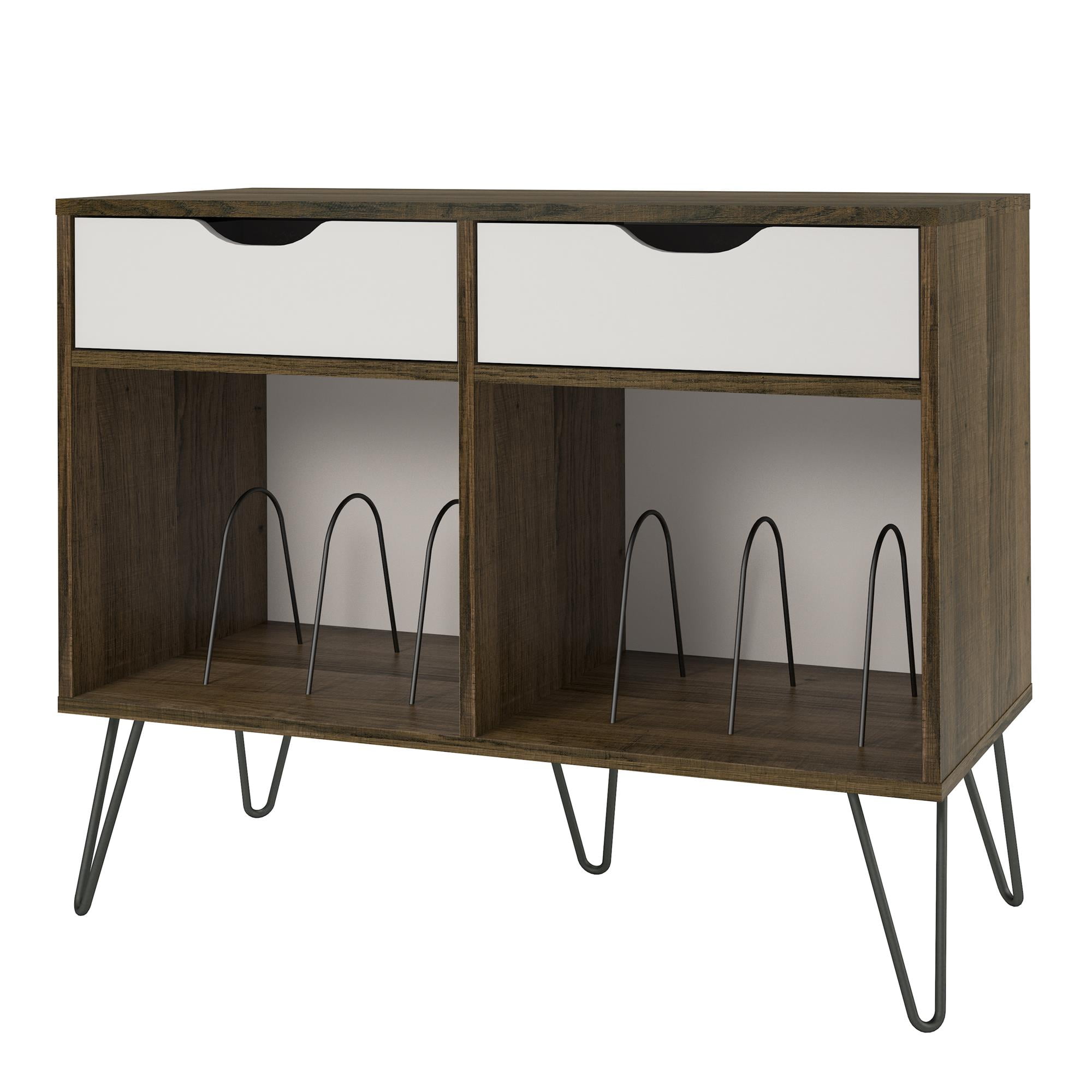 Novogratz Concord Turntable Electronic Stand with Drawers for up to 60 lbs, Brown Oak