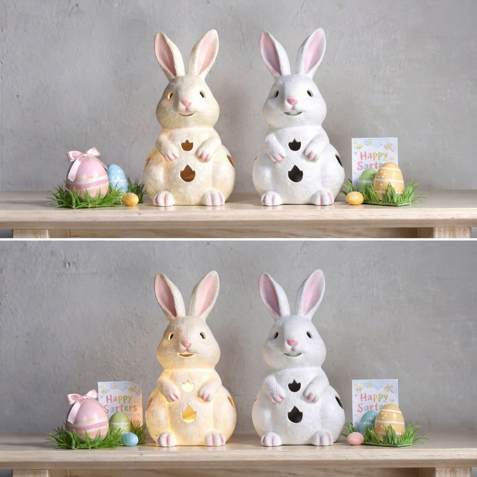Aff*ordable！Glowing Bunny Ornament Candle Holder LED Light up Resin Easter Statue for Home Garden Decor – Spring Animal Tealight Stand for Table Shelf Mantel Holiday Gift