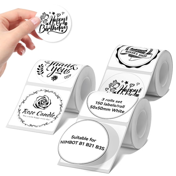NIIMBOT Labels 3 Rolls Set for B1/B21/B3S Sticker Printer, 50 x 50 mm (1.97'' x 1.97'') 150 Labels/Roll, Refill Labeling Tape for Home School Office