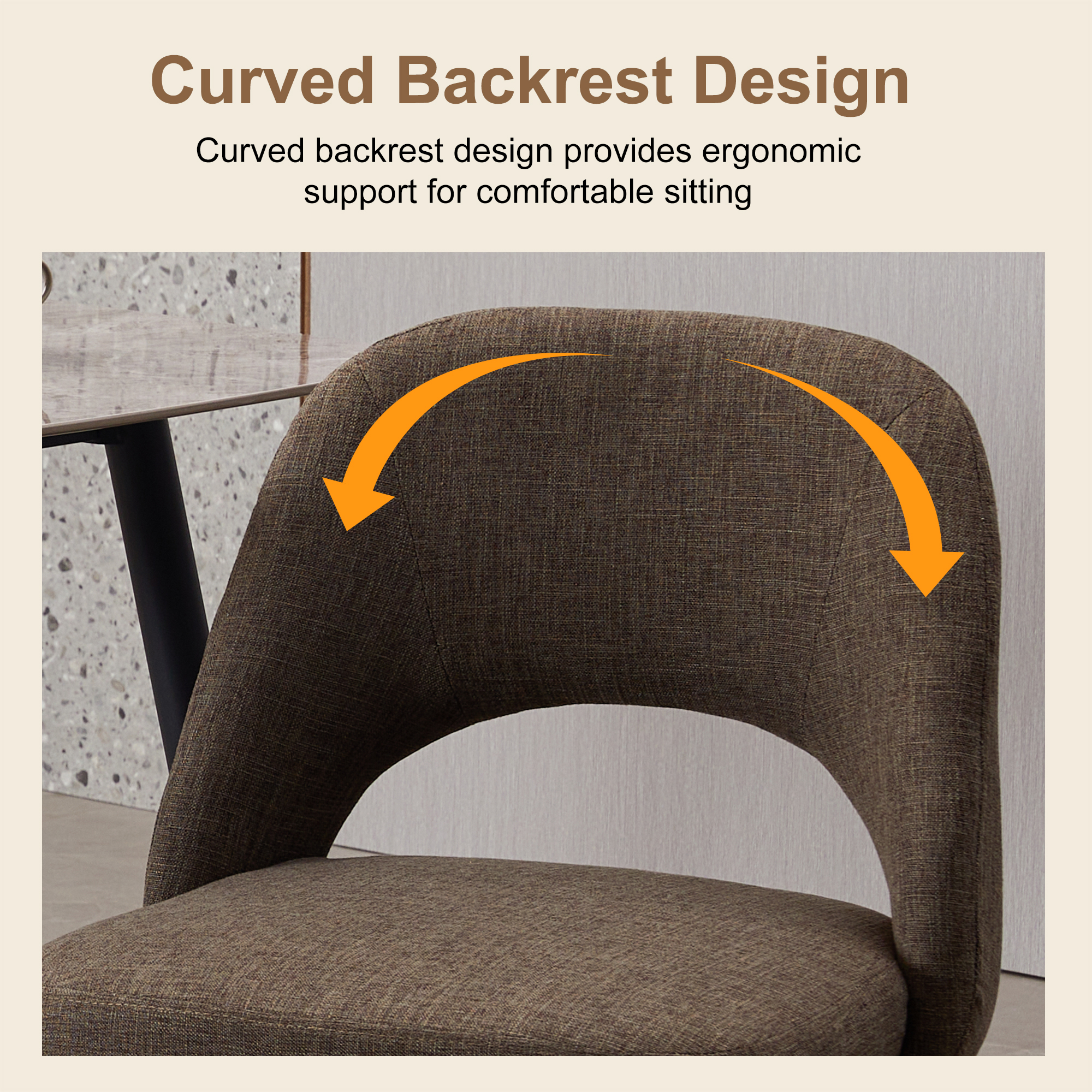 ENYLAY Modern Farmhouse Fabric Upholstered Dining Chairs Set of 2 with Metal Legs & Padded Seat , Mossy Taupe