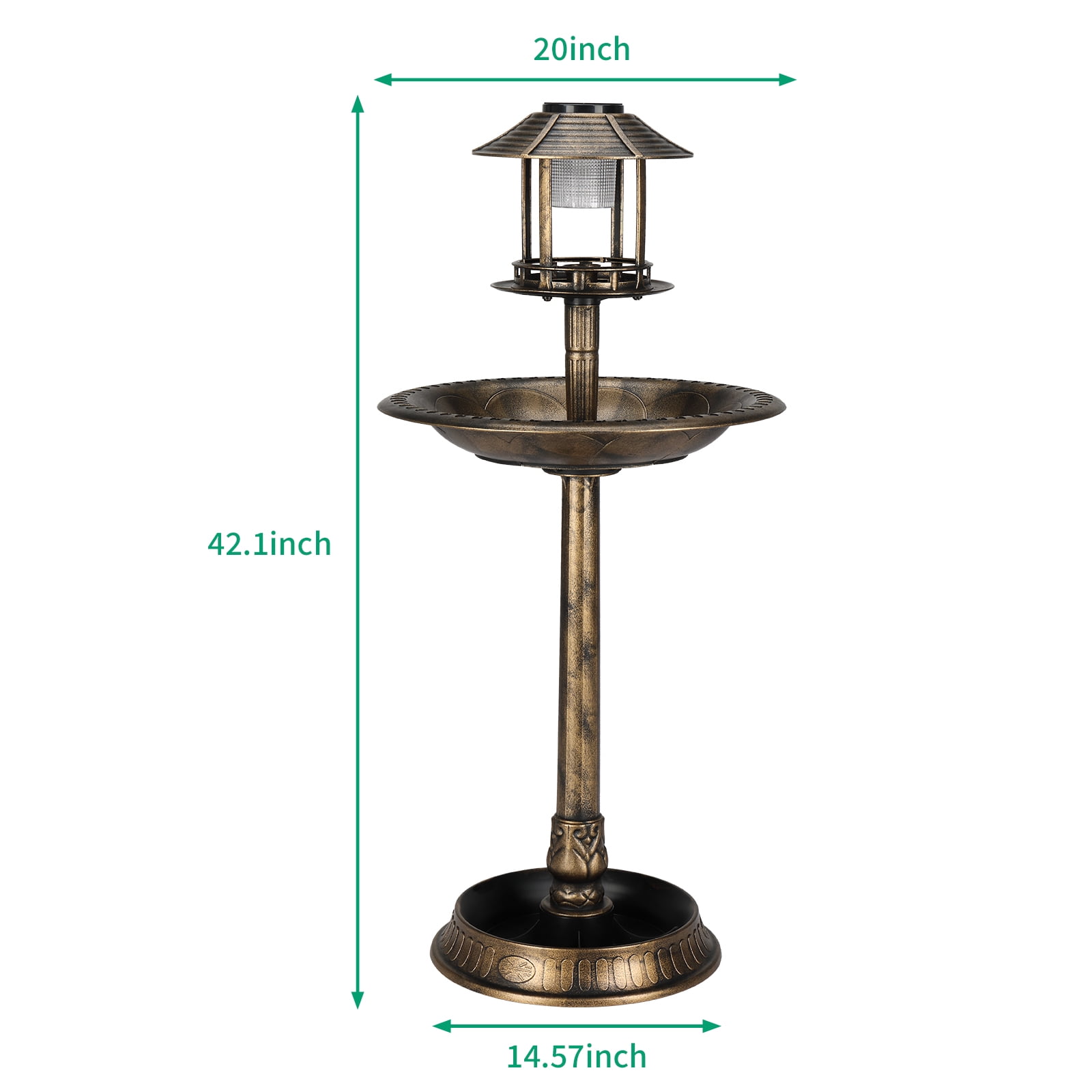 UBesGoo 42 Inch Bird Bath with Solar Light Bronze