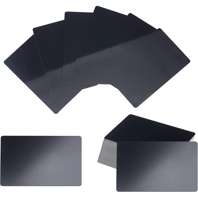 50 tarjetas de presentación metálicas de 8,5 x 5,4 cm, de aluminio, en blanco, grabadas con láser, para oficina, clientes, tarjetas de regalo, color negro.