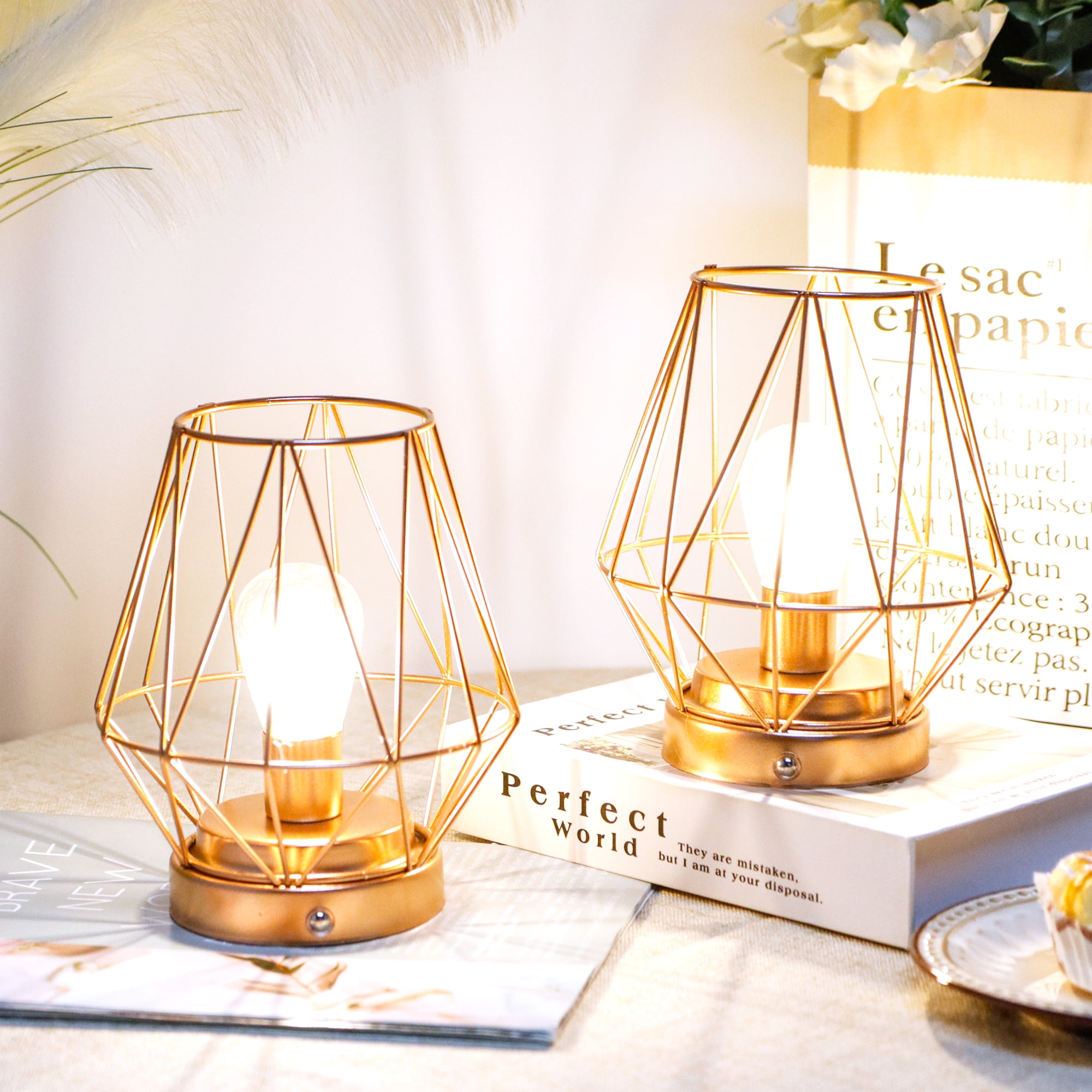 LED Cordless Table Lamps Set of 2 Rechargeable Battery Operated Desk Lamp 7 "H Touch Dimmable Wireless Lamp for Indoor Outdoor Bedrooms Office Wedding Parties Patio