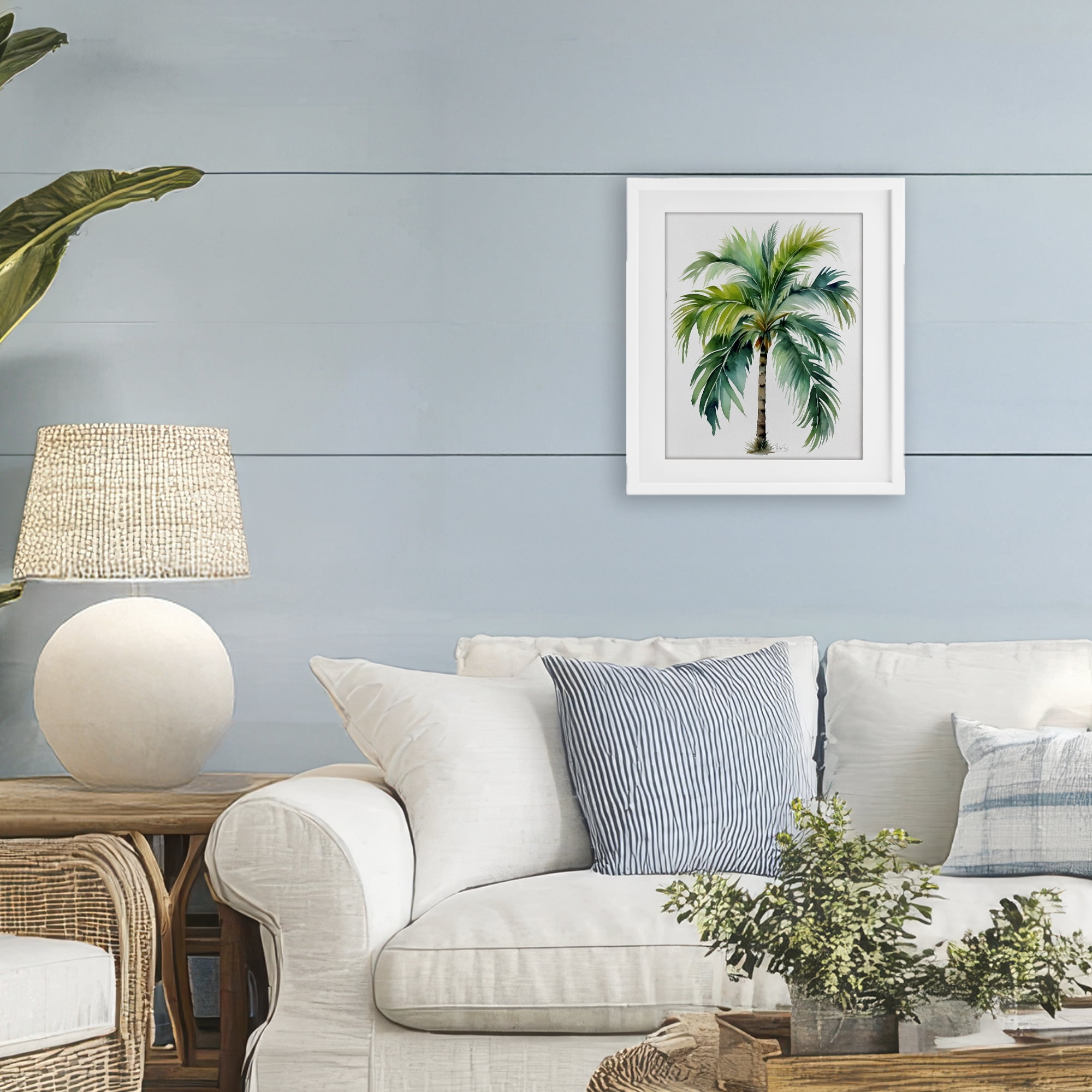 Stupell Industries Lagoon Majesty Palm White Framed Print Under Glass, design by Shelly Craig