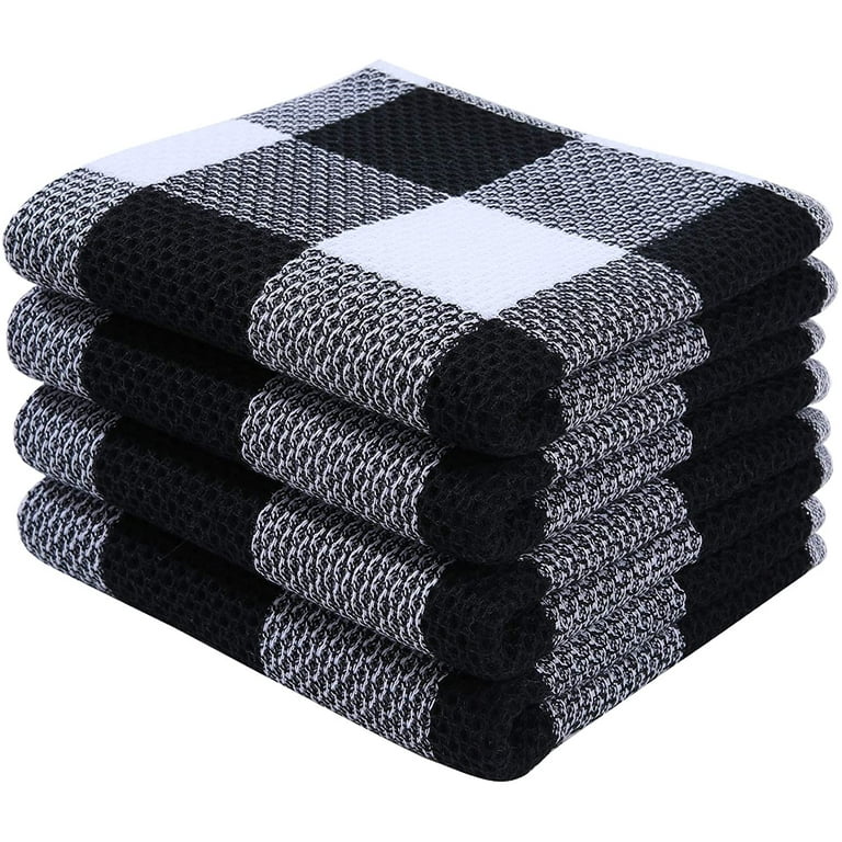 Homaxy 100% Cotton Waffle Weave Check Plaid Kitchen Towels, 13 x 28 Inches,  Super Soft and Absorbent Dish Towels for Drying Dishes, 4-Pack, White 