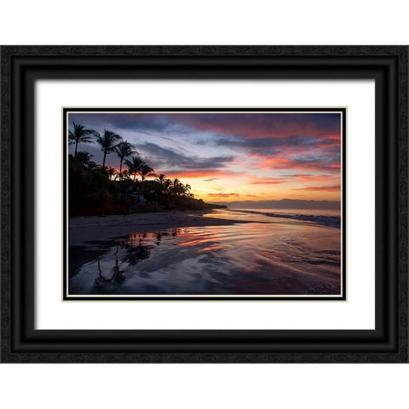 Peebles, Douglas 32x23 Black Ornate Wood Framed with Double Matting Museum Art Print Titled - Sunrise-Destiladeras Beach-Banderas Bay-Punta Mita-Riviera Nayarit-Nayarit-Mexico