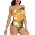 thumbnail image 3 of Salouo Tropical Sunset Paradise Pattern One Shoulder Ruffled One Piece Swimsuit for Women V Neck Swimwear Tummy Control Bathing Suit-Medium, 3 of 6