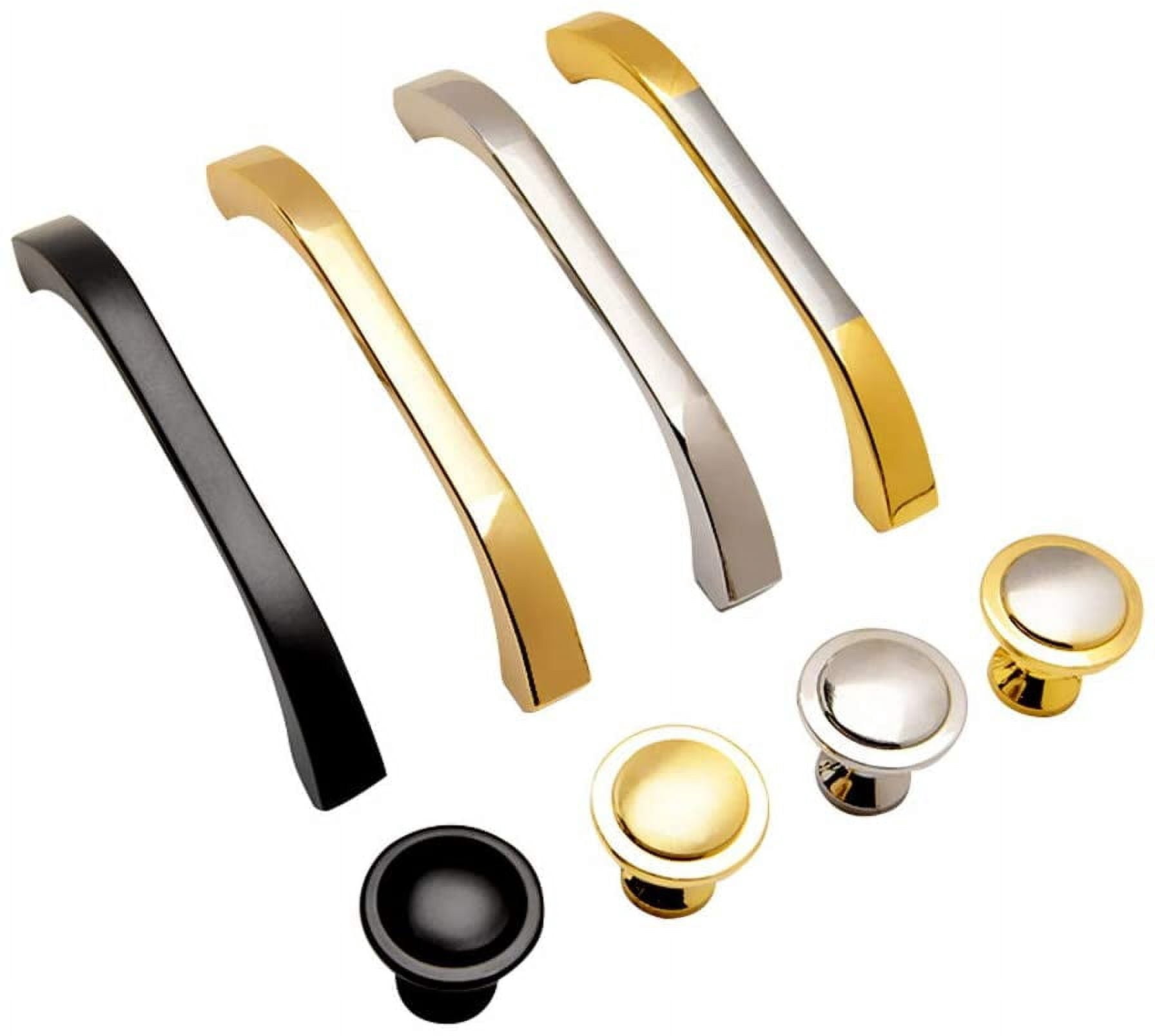 Gold and Silver Cabinet Handles 10 Pack Kitchen Cabinet Pulls 2-1/2" Hole Centers Euro Style Drawer Hardware