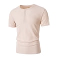 thumbnail image 5 of Cmfcve Ribbed Henley T-Shirt for Men Short Sleeve Slim Fit Muscle Shirt Cotton Casual Button Tops, 5 of 8