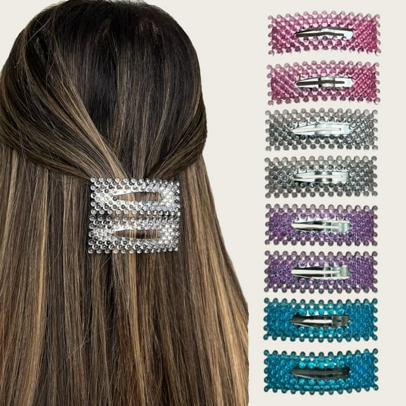 8-Pack Pearl and Rhinestone Hair Clips Set for Women and Girls, Elegant Silver Snap and Duckbill Barrettes, Decorative Crystal Hairpins for Bridal, Prom, Party, Everyday Styling