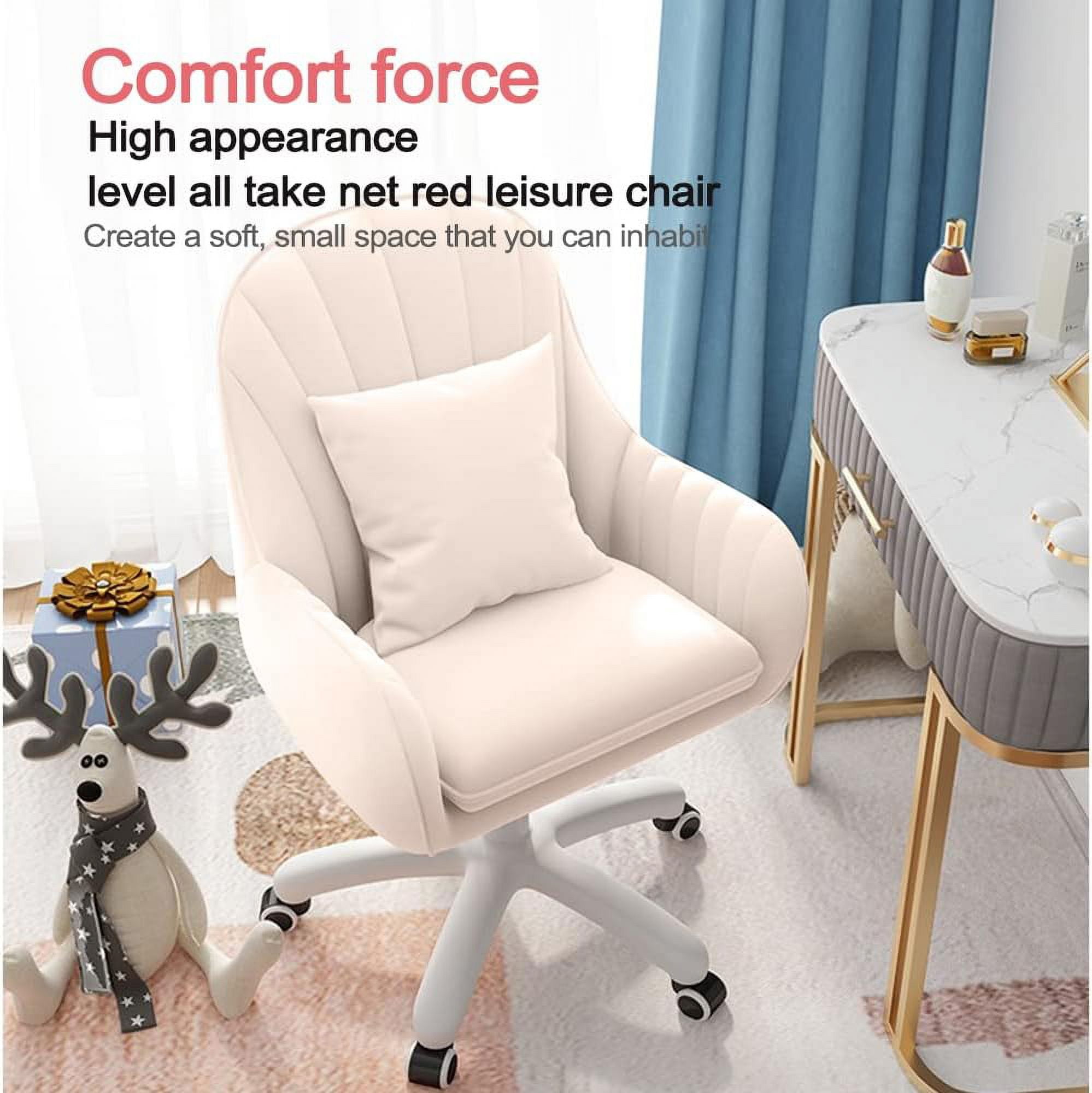 Home Office Chair Computer Chair with Mid-Back Upholstered Modern Tufted Computer Task Chair Swivel Height Adjustable Velvet Accent Chair.（White）