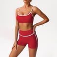 thumbnail image 1 of PISONIC Women's 2 Piece Workout Set Color Block Strappy Sports Bra, High Waisted Tummy Control Shorts, Backless Yoga Gym Athletic Outfit, 1 of 9