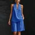 thumbnail image 5 of Cagogo Women's 2 Piece Tank Top Shorts Set Loose V Neck Sleeveless Casual Summer Cruise Outfits Solid Boho Vacation Clothes Matching Lounge Sets Airport Travel, Blue 2XL, 5 of 5