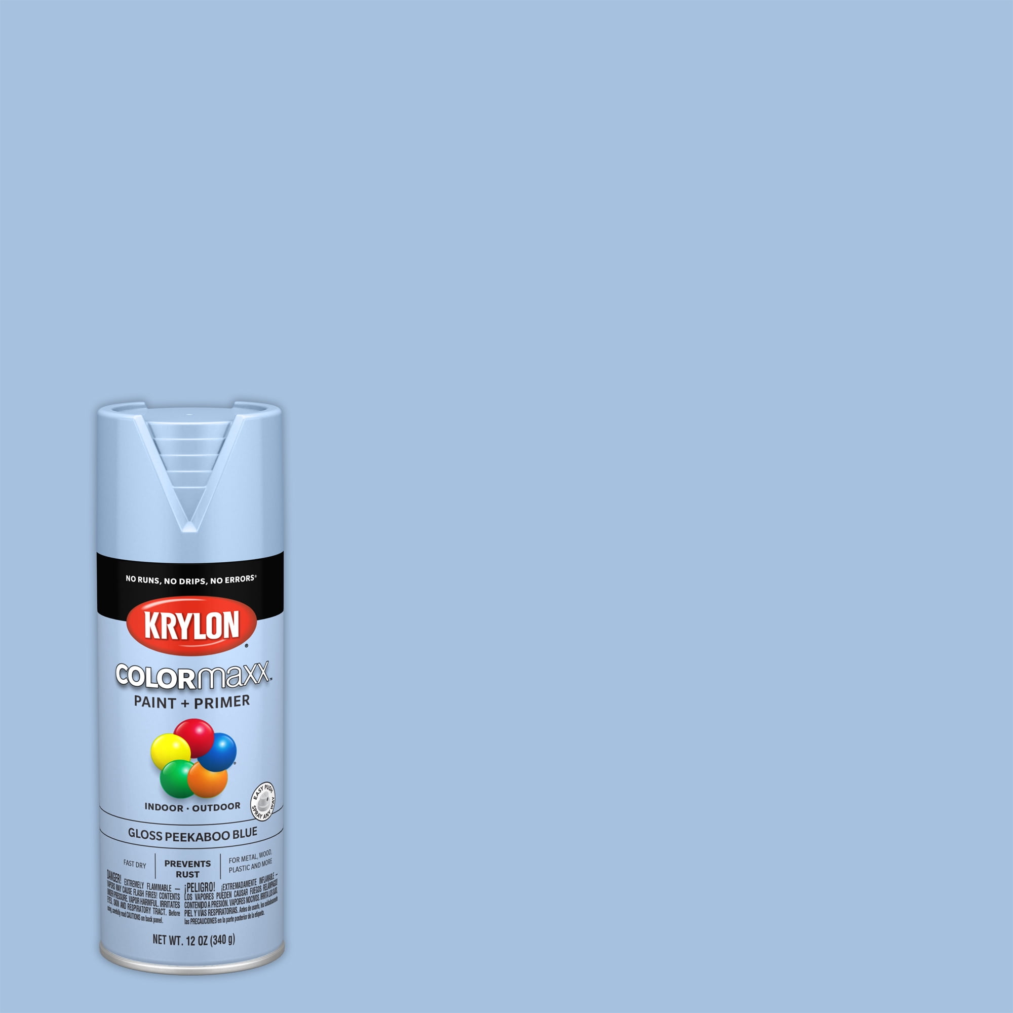 Krylon COLORmaxx Paint + Primer Spray Paint, Gloss, Peekaboo Blue, 12