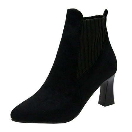 

Mackneog Women Ankle Boots Autumn And Winter Pointed Toe Solid Color Knitted Stitching Comfortable Square Heel Gift on Clearance